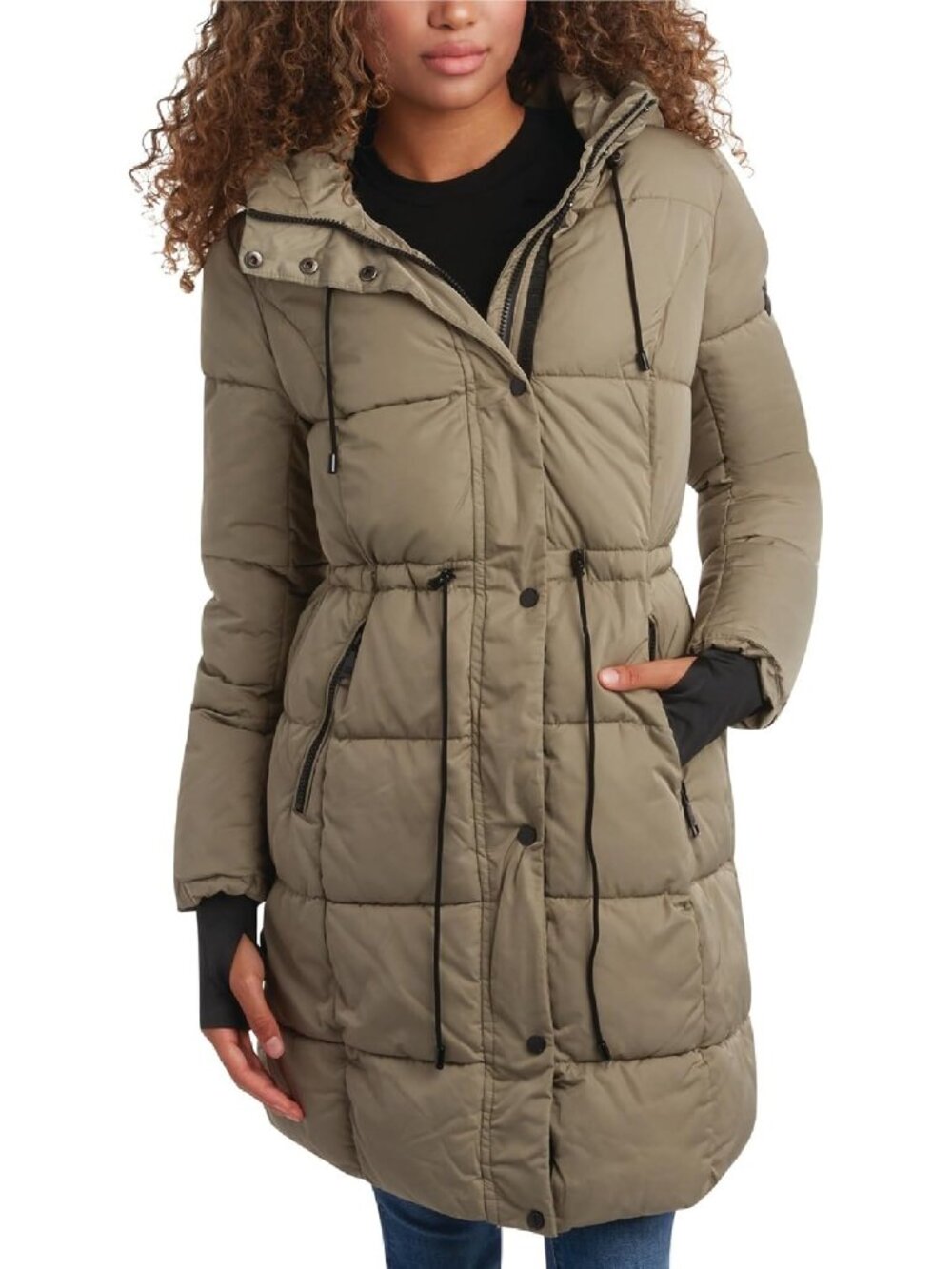 Steve Madden Women's Sage Hooded Quilted Insulated Warmth Long Puffer Jacket